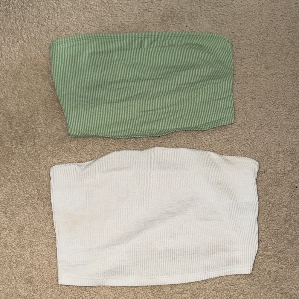 SHEIN Ribbed Green and White Tube Tops
